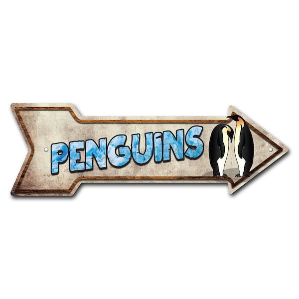 Penguins Arrow Sign Funny Home Decor 36in Wide